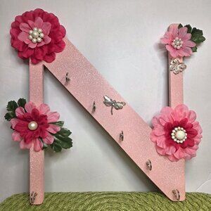 Hand Crafted Pink Letter 'N' Jewelry Holder